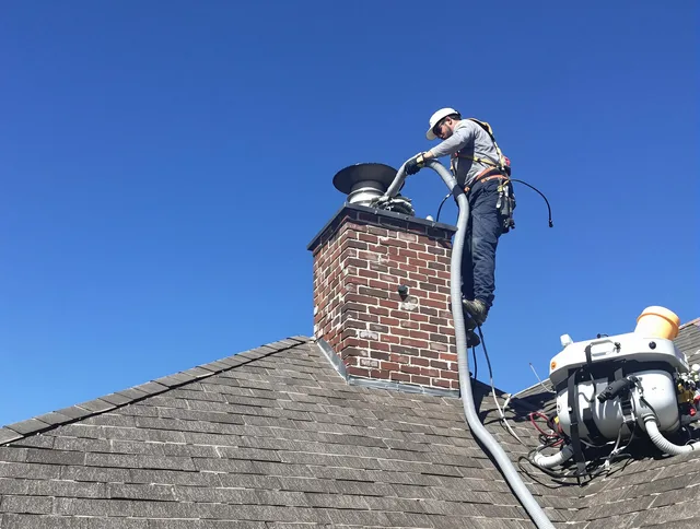 Dedicated Gahanna Chimney Sweep team member cleaning a chimney in Gahanna, OH