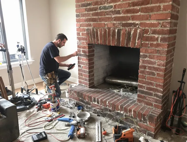 Gahanna Chimney Sweep specialist finalizing chimney liner service in Gahanna, OH