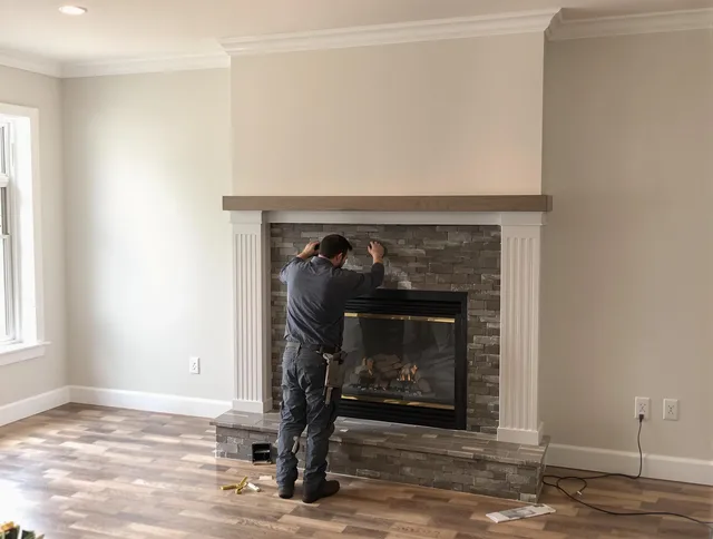 Gahanna Chimney Sweep finishing a custom fireplace install in Gahanna, OH